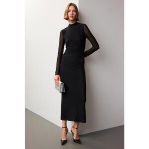 Saunders x RTR Black Mesh Midi Dress Size 4 with Mesh Tear & Minor Fabric Pull